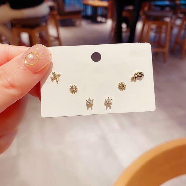 Women's Fashion Geometric Zircon Earrings Set