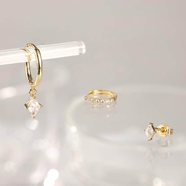 Brass Gold Plated European And American Inlaid Zircon Fashion Diamond Pendant Women's Earrings Three-piece Set