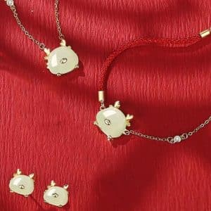 Auspicious Cute Dragon Zodiac Necklace Female Hetian Jade Bracelet Ear Studs