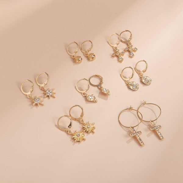 Multi-element Cross Eye Set Earrings Ins Pastoral Style