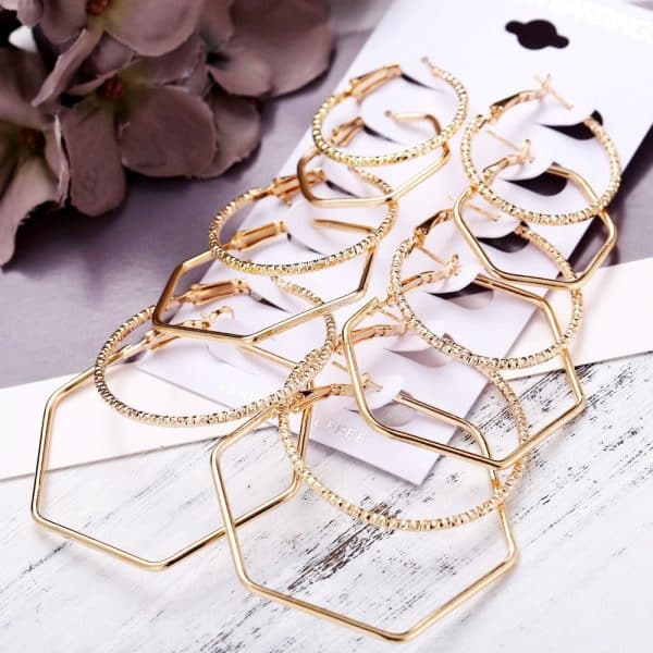 Gold Large Circle Combination Set Earrings Exaggerated Metal