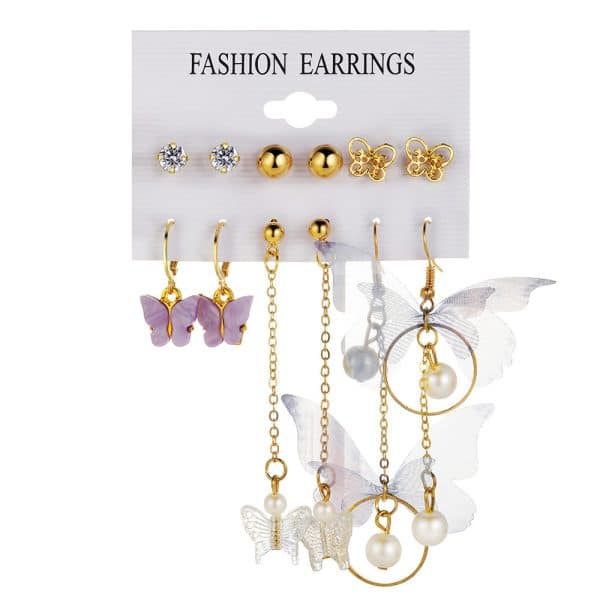 Acrylic Pearl Butterfly Pendant Earring Set Women
