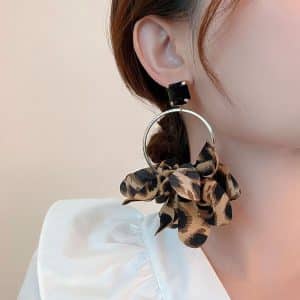 Exaggerated Fabric Leopard Print Earrings Circle Female
