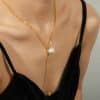 Female Date Titanium Steel Round Bead Tassel Pendant Necklace