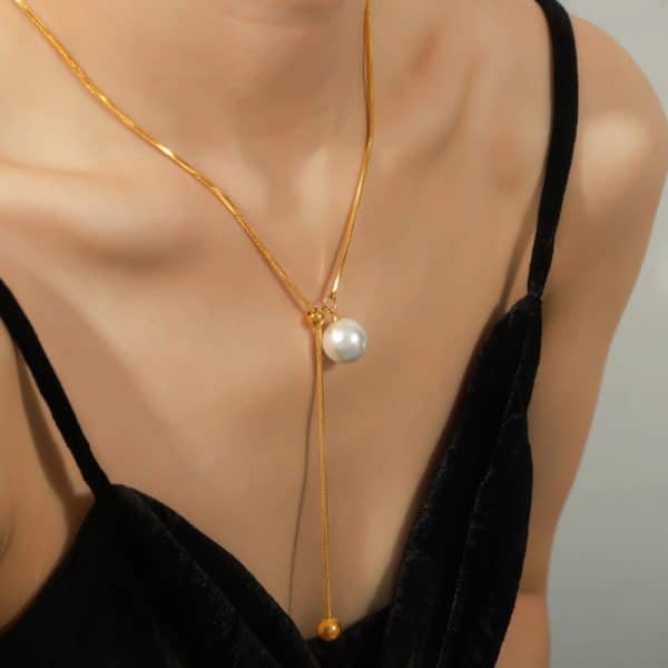 Female Date Titanium Steel Round Bead Tassel Pendant Necklace