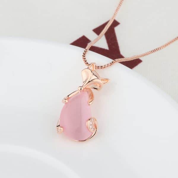 Crystal Fox Pendant Rose Gold Clavicle Chain Simple