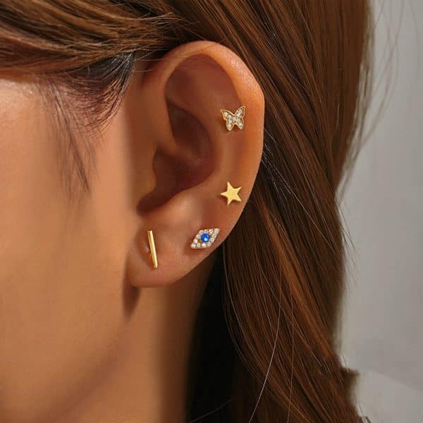 925 Sterling Silver Butterfly Star Devil's Eye Set With Diamond Earrings