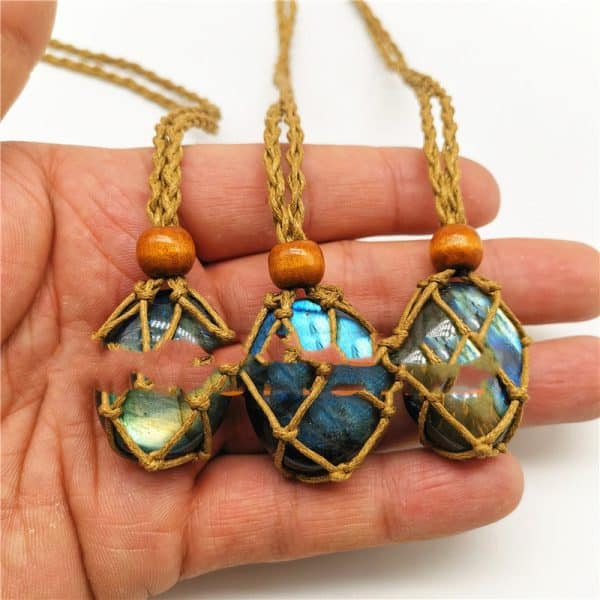 Natural Elongated Stone Original Stone Net Necklace Pendant