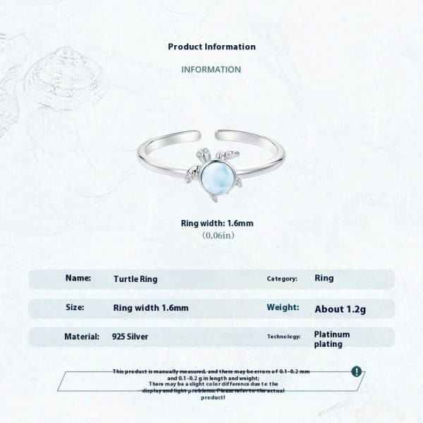 Summer Turtle Open Ring Romantic Blue