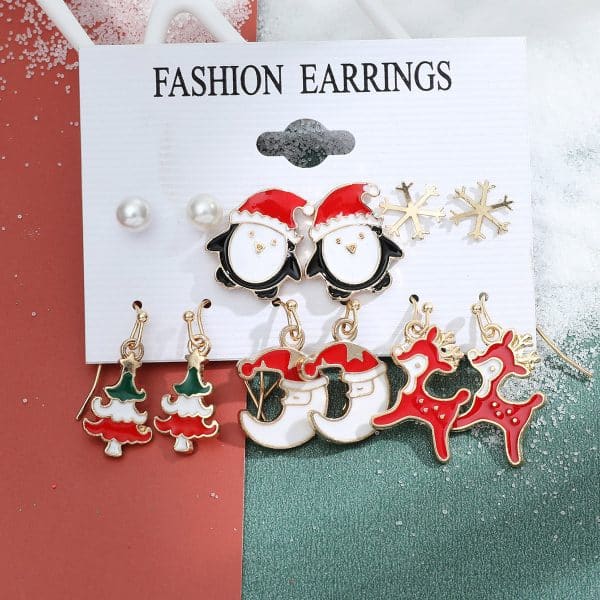 Christmas Snowman Cane Stud Earrings Combination Set