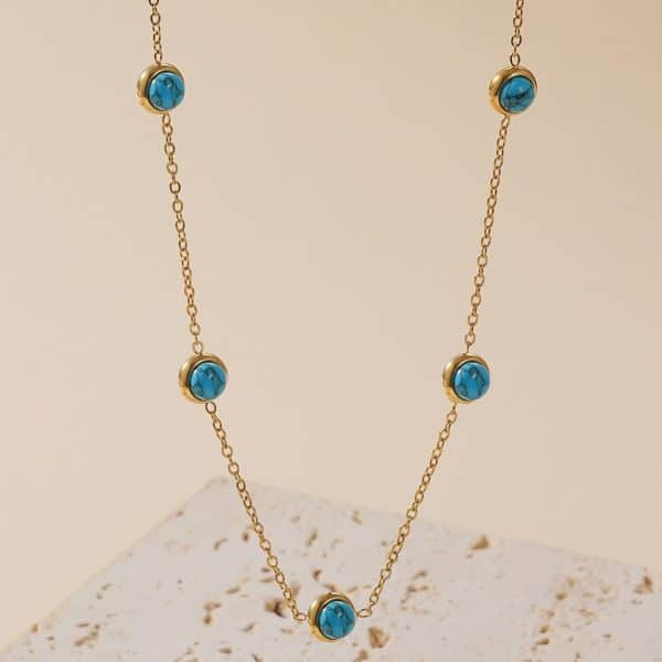 Simple All-match Titanium Steel Turquoise Collarbone Necklace Set
