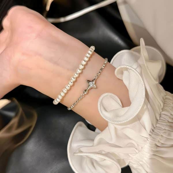 Double-sided Four Eight-pointed Stars Diamond Bracelet S925 Sterling Silver Sweet Special Interest Light Luxury Asterism High-grade Bracelet