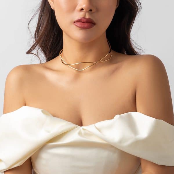 Simple Clavicle Chain Open Line Geometric Neck Ring Metallic