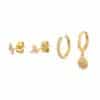 Women's Geometric Flower Shaped Diamond Earrings Set