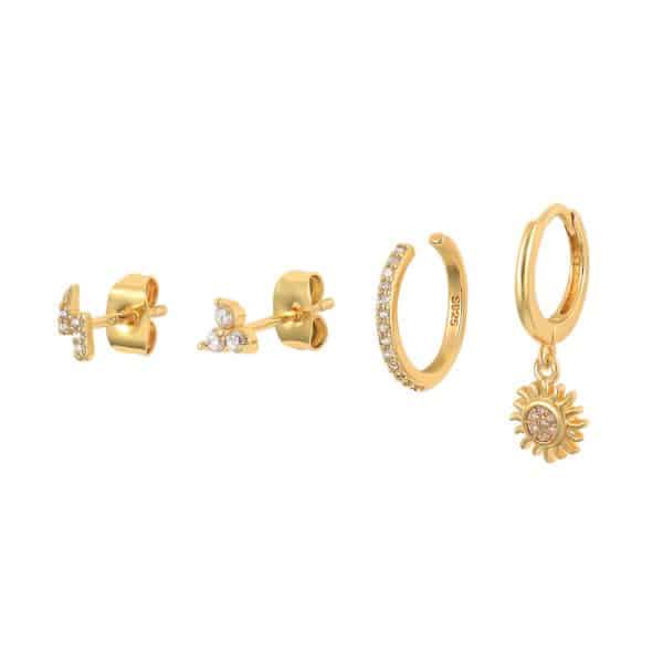 Women's Geometric Flower Shaped Diamond Earrings Set