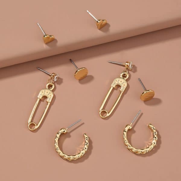 Classic Earring Set Combination Heart Shaped Round Stud Earrings Brooch Diamond Earrings