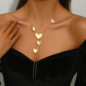 Geometric Heart Shape Multi-layer Design Pendant Clavicle Chain All-match