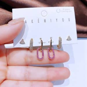 INS Wind Zircon Micro Set Geometric Stud Earrings