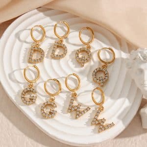 18K Gold Plated Micro Set Zircon Letter Earrings For Women