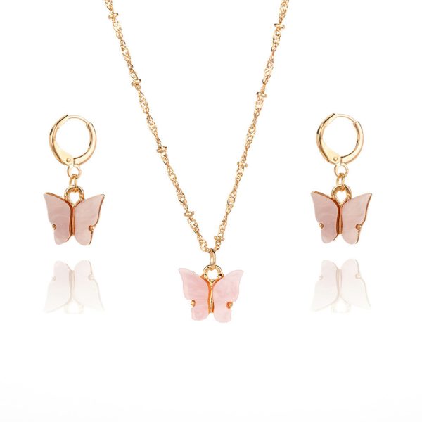 Color Acrylic Butterfly Earrings And Necklace Set