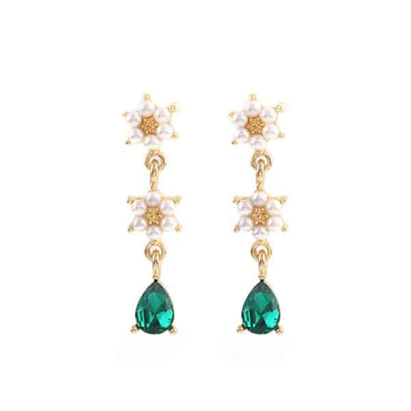 Emerald Drop Earrings S925 Silver Needle Pearl