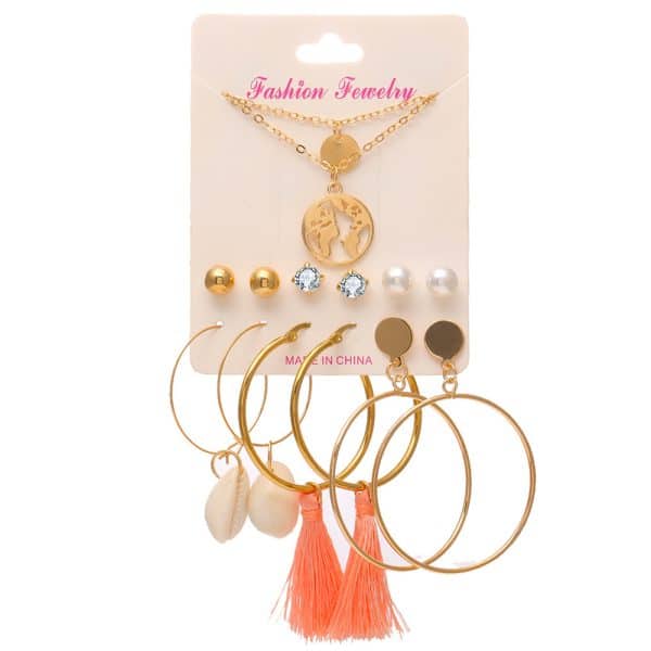 Pearl Headdress Necklace Love Tassel Earrings Set Creative Retro Simple