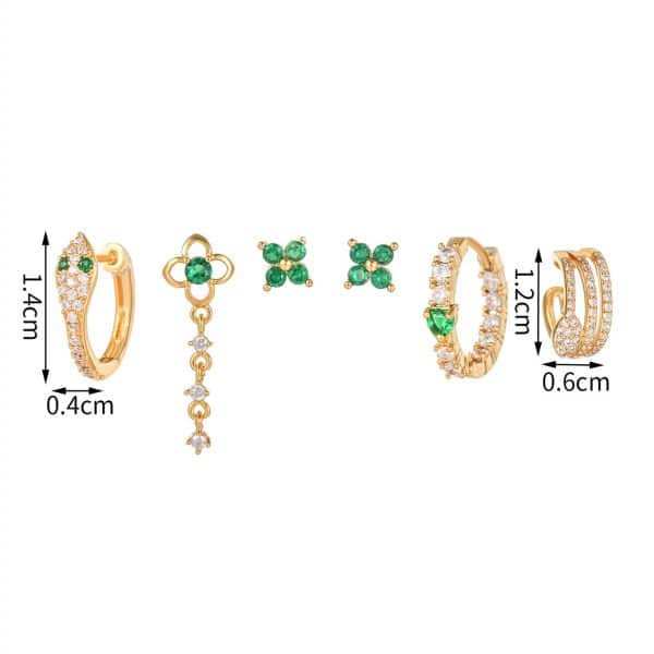 High-end Summer New Green Zircon Earrings Set