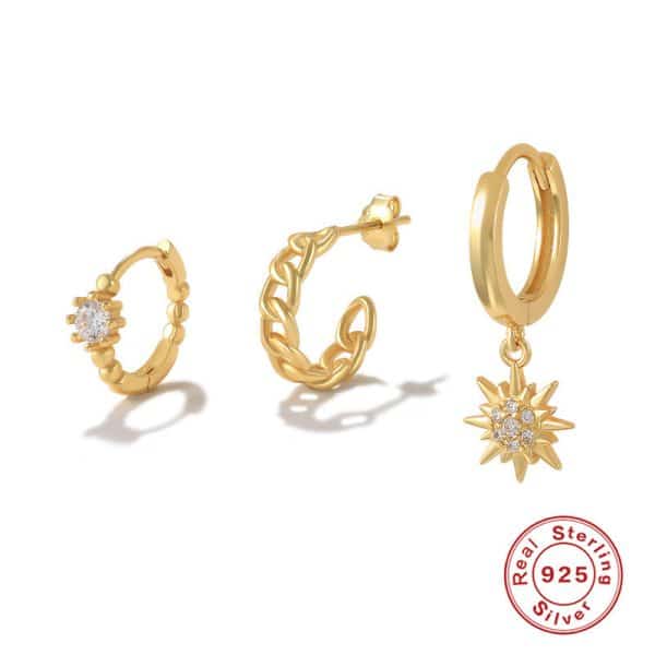 Sterling Silver Earrings Set Sun Flower Stars