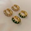 Copper Plated Genuine Gold Temperament Retro Set With White Stone Earrings