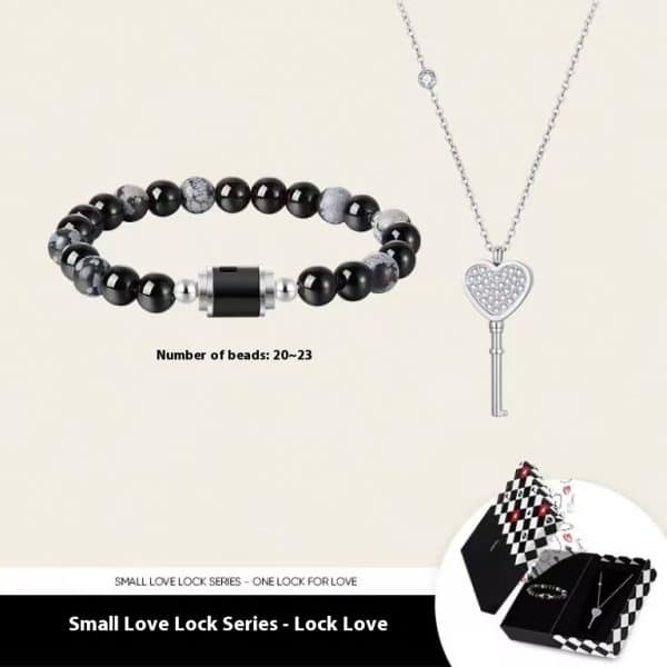 Black Agate Bracelet Small Love Lock Couple Necklace Bracelet