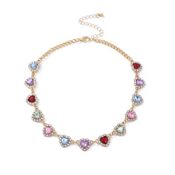 Women's Colorful Diamond-embedded Heart-shaped Clavicle Necklace