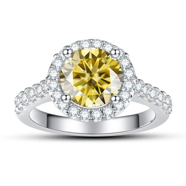 1 Karat Round Bag Color Moissanite Women's Ring