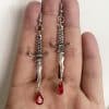 Dagger And Blood Red Drop Earrings