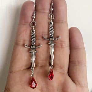 Dagger And Blood Red Drop Earrings