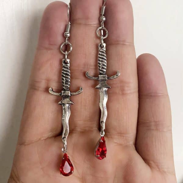 Dagger And Blood Red Drop Earrings