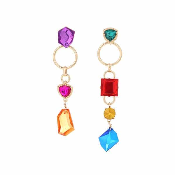 Asymmetric Long Drop-shaped Rhinestone Earrings