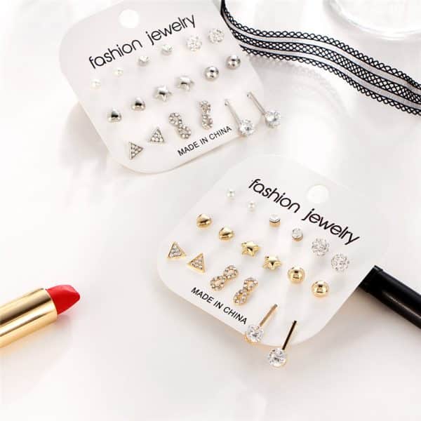 Set Of 9 Pairs Of Earrings With Zircon
