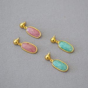 Oval Carved Real Stone Natural Stone Stud Earrings