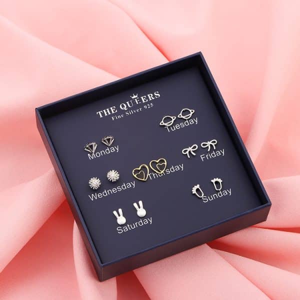 New 925 Silver Needle Earrings Gift Box Fashion Xingyue Combination Set