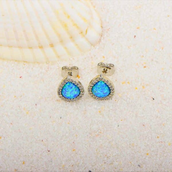 Drop Shape Blue Opal Opal Stud Earrings Cute Girl Drop-shaped Earrings