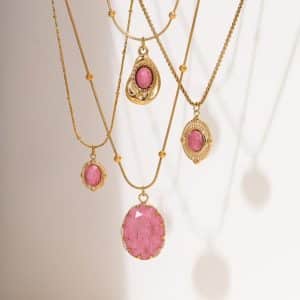 Rhodochrosite 18K Gold Titanium Steel Necklace Women's Fashion All-match High Sense