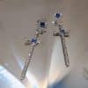 Micro Set Sapphire Cross Earrings