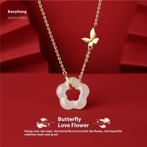 Hetian Jade Necklace Women's Sterling Silver National Style High Sense