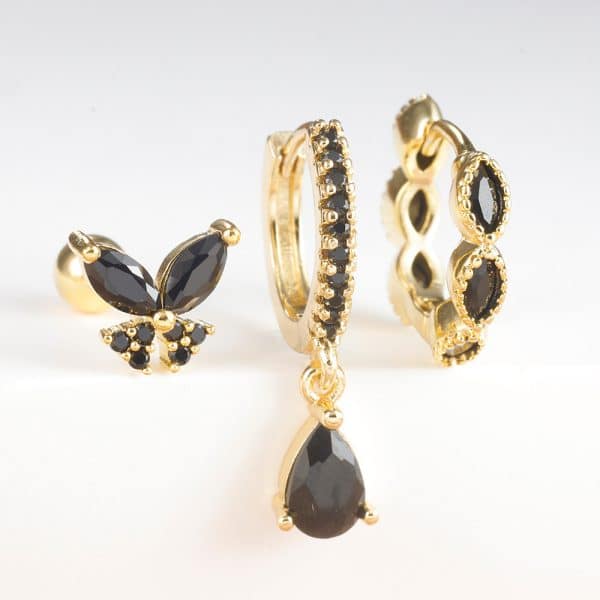 Water Drop Ear Studs Geometric Horse Eye Zircon 3-piece Set