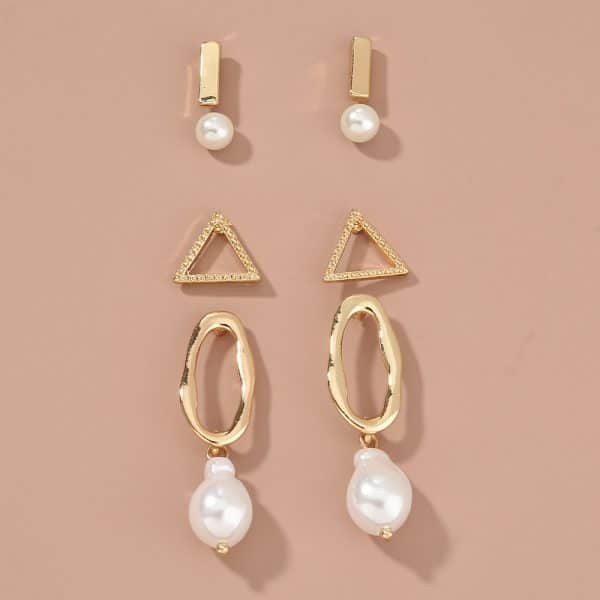 Simple and versatile geometric stud earrings set INS wind versatile daily set stud earrings