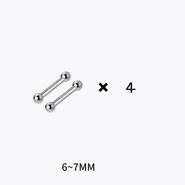 S999 Pure Silver Stud Earrings 4 Pairs Set Of Double-ended