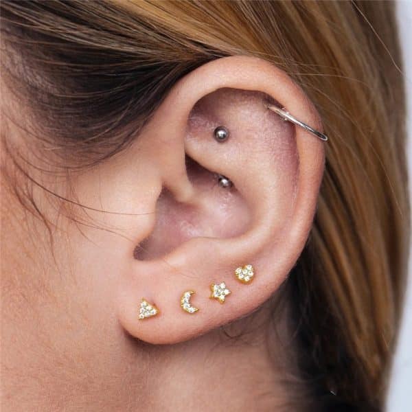 Flower Diamond-encrusted Overlay Wear Stacked Earrings Set Studs Ear Clips