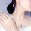 Natural Sky Blue Topaz Set Female Firework Cut Ring Pendant Earrings