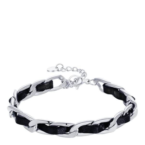 18K Gold Titanium Steel Plated European And American Fashion Metal Chain Leather Rope