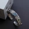 Vintage Distressed Cutout Carvings Flower Basket Topaz Bracelet